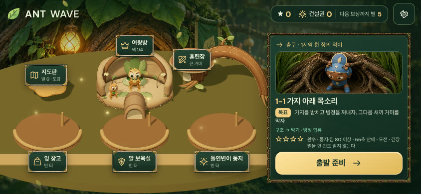 The ant village: the queen's room, storerooms, and the next stage ready to start